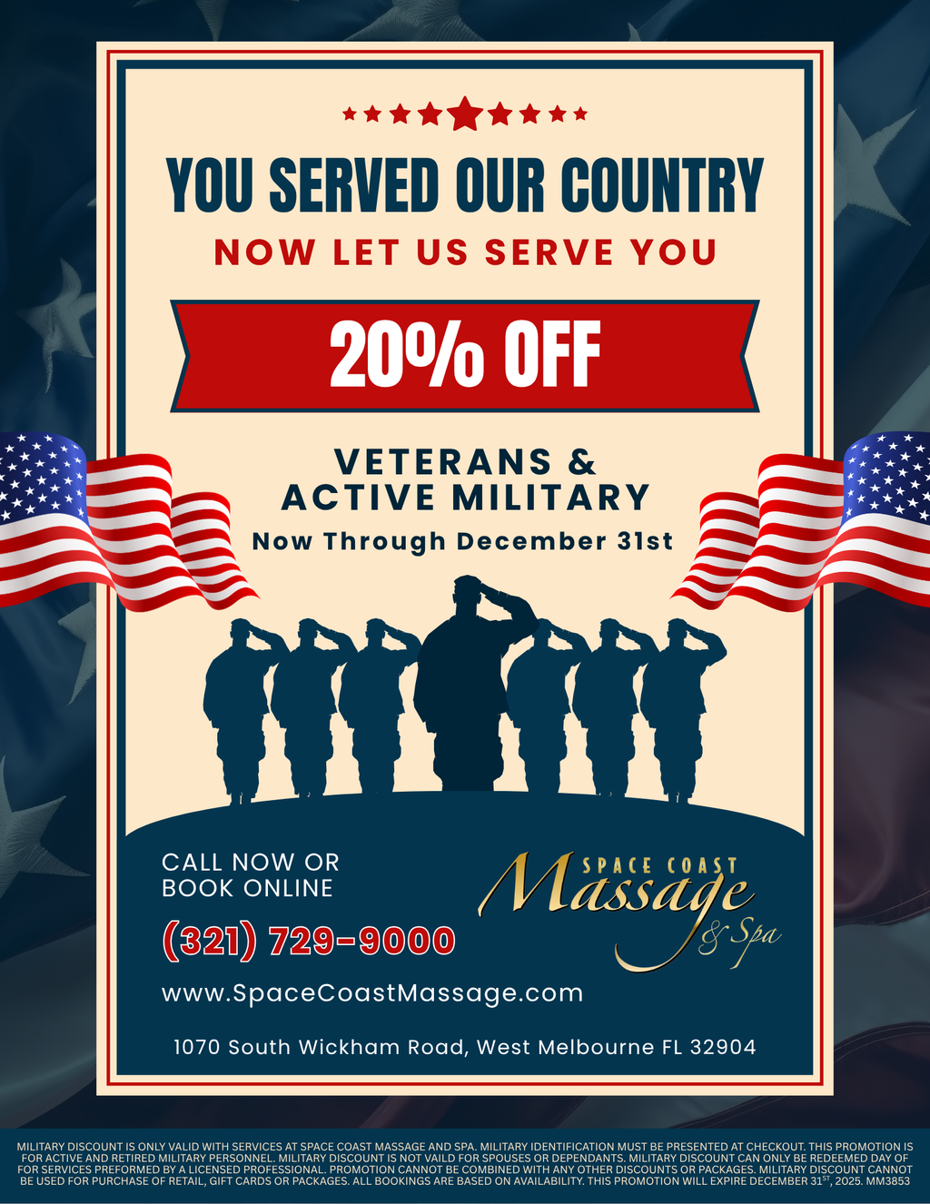 Space Coast Massage and Spa Veterans Day Promotion