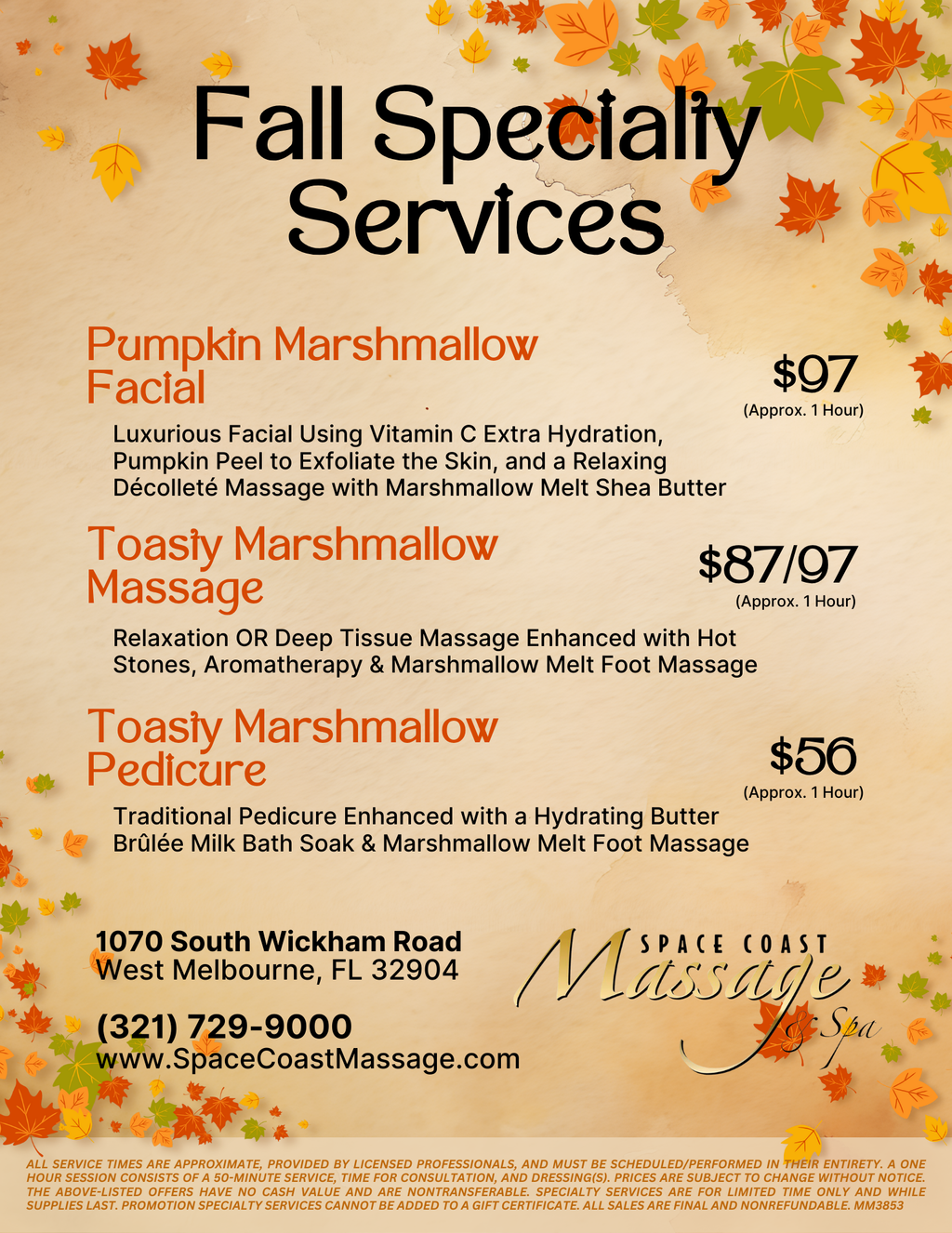 Space Coast Massage and Spa Fall Specialty Services 2025