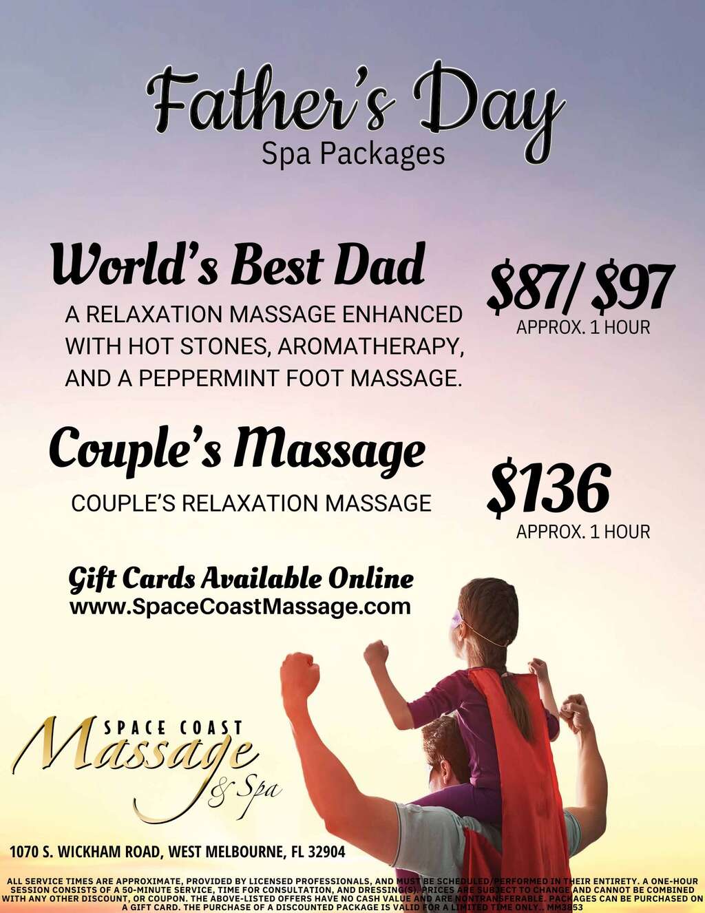 Space Coast Massage and Spa Father's Day Spa Packages