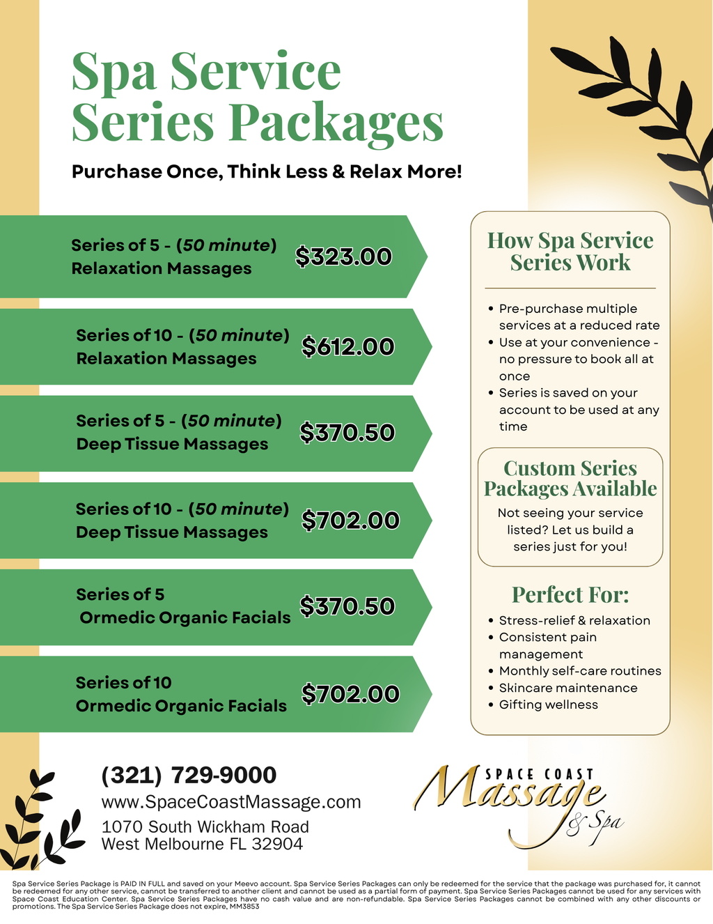 Space Coast Massage and Spa Fall Specialty Services 2025